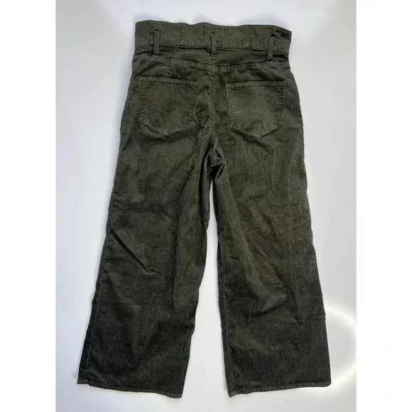 PAIGE Sutton Crop Wide Leg Green Velvet Corduroy Culotte Paperbag Waist / 25 - Picture 6 of 6